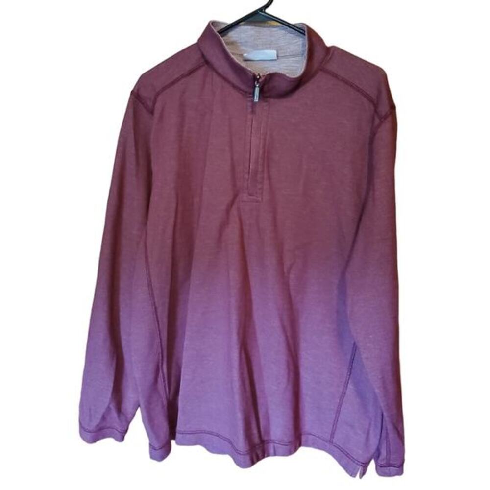 Tommy Bahamas Mens Pullover Sweater Red Burgundy Shirt 1/4 Zip Reversible‎ Sz M